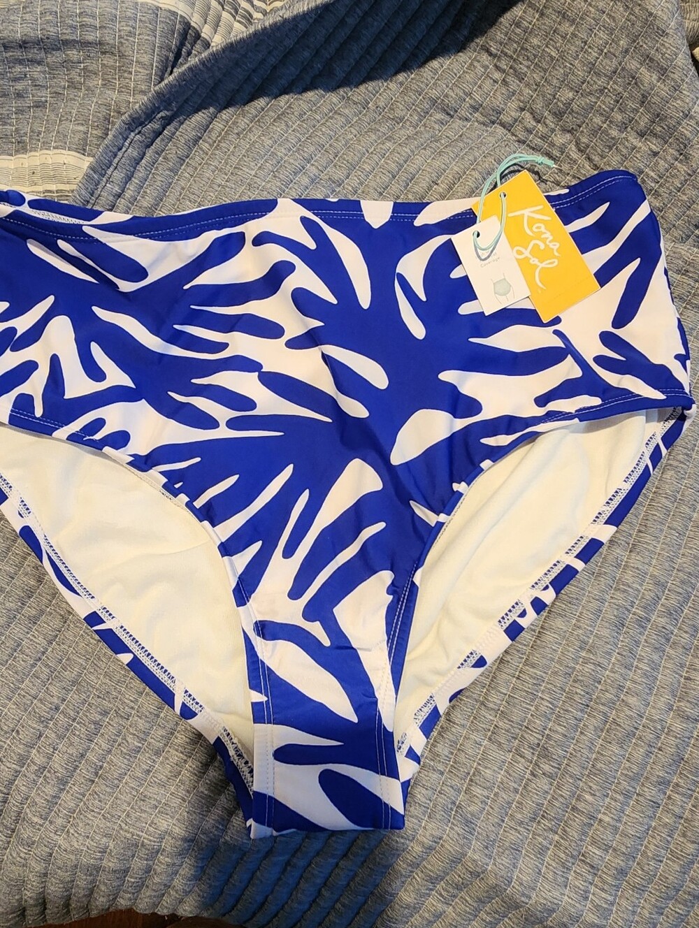 Kona Sol Blue & White High Waisted Full Coverage  Bikini Bottom Size X 14/16